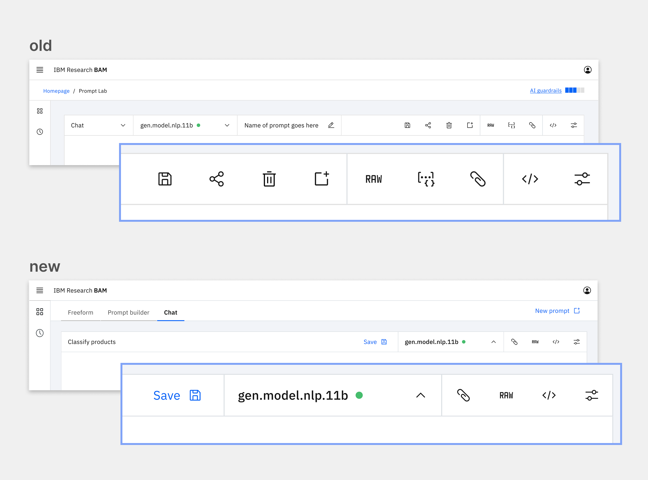 old and new toolbar screenshot